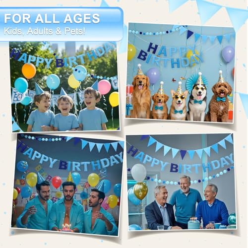 Pre-Strung Felt Happy Birthday Banner - Blue Garland Set - color: Blue