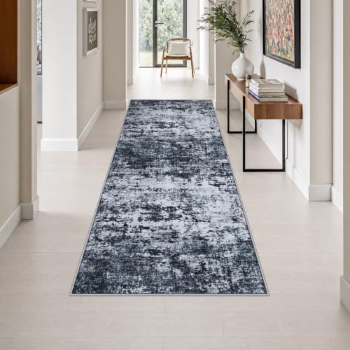 2x6 Washable Runner Rug：Modern Abstract Kitchen Carpet Black - color: Black, size: 2' x 6' (Rectangular)