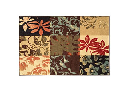 Kapaqua Rubber Backed Mat 18" x 32" Italian Floral Panel Boxes Brown Multicolor Doormat Accent Rug - Rana Collection Kitchen Dining Living Hallway Bathroom Pet Entry Rugs RAN2029-12