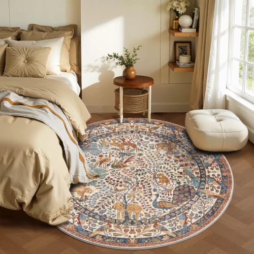 6ft Round Rug Circular Animal Print Area Rug Low Pile Indoor Rug - color: Beige, size: 6' (Round)