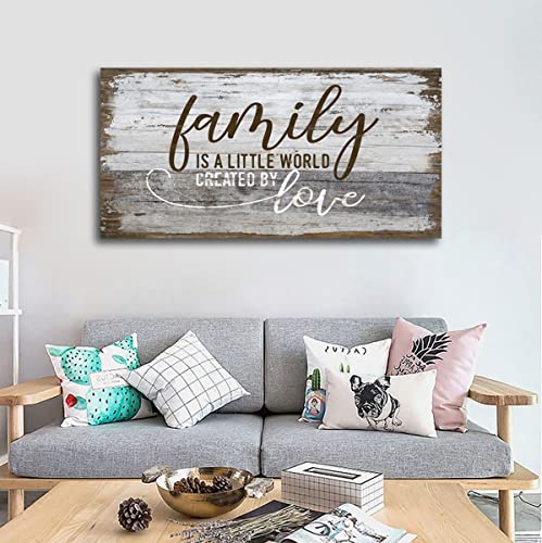 tigeridge Family Is a Little World Created by Love Canvas Wall Art Rustic Letters Prints Retro Farmhouse Wooden Board Canvas Pictures Wall Decor Vintage Artwork for Living Room Decoration 29" x 58" - color: Family Quotes, size: 58"L x 29"W