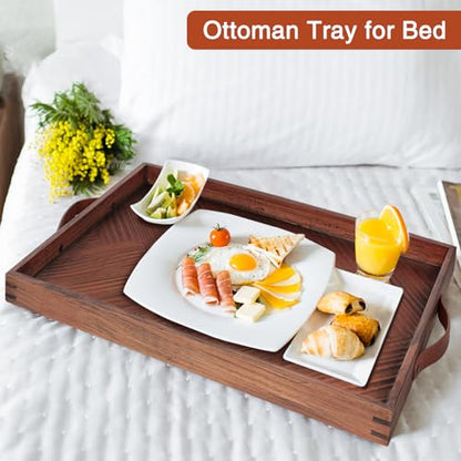 SXNOWS Wooden Serving Tray with Leather Handles, 24x16 in - size: 24" x 16" x 1.6"