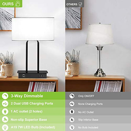 Bedside Touch Control Table Lamp, 3 Way Dimmable Modern Nightstand Lamp - color: White