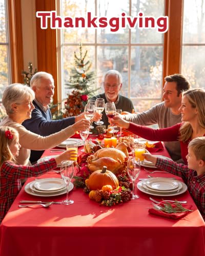 NatNarr 3 Pack Red Tablecloths Plastic, Scalloped Christmas Table Cloths - color: Red, size: 3 Pack