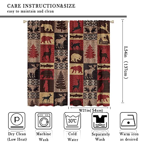 Vintage Check Black Bear Rod Pocket Blackout Curtains for Bedroom - Rustic Country Farmhouse Cabin Elk Tree Plaid Window Drapes,Thermal Insulated Room Darkening Curtains 2 Panels 54L x 21W - color: Vintage Check Black Bear, size: 21"W x 54"L (Pack of 2)