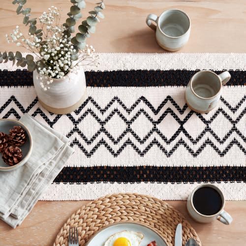 Artoid Mode Black Stripe Diamond Woven Table Runner 12x48 Inch - color: Black, size: 12" x 48", Table Runner