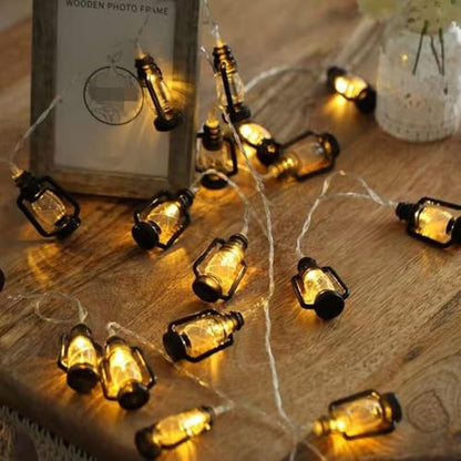 Leadigol 20 LEDs /10ft Black Lantern String Lights Mini Kerosene Lamp Battery Powered Fairy String Lights for Indoor Outdoor Patio Decorations