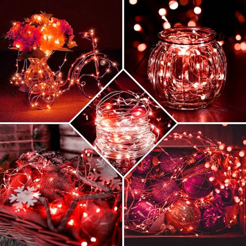 24 Pack Red Fairy Lights 7Ft 20 LED Twinkle String Lights 3 Modes Battery Operated Waterproof Firefly Starry for Mason Jar Party Table Centerpieces Halloween Christmas Valentines Day - color: Red, size: 24