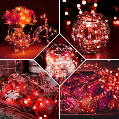 24 Pack Red Fairy Lights 7Ft 20 LED Twinkle String Lights 3 Modes Battery Operated Waterproof Firefly Starry for Mason Jar Party Table Centerpieces Halloween Christmas Valentines Day - color: Red, size: 24