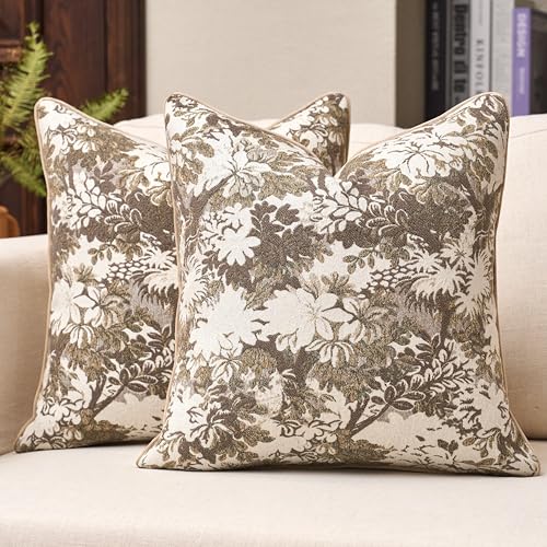 Vintage Floral Throw Pillow Covers 18x18 Inch Set of 2 Modern Farmhouse Cushion Covers Cottagecore Neutral Accent Pillow Cases for Sofa Couch Bed Living Room Home Decor, Beige - color: Beige, size: 18" x 18" (Pack of 2)