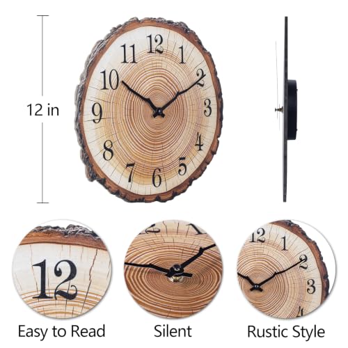 Rustic Wooden Wall Clock 12 Inch Battery Operated Wall Clocks