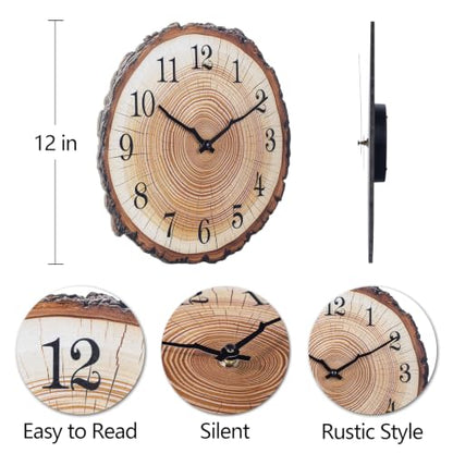 Rustic Wooden Wall Clock 12 Inch Battery Operated Wall Clocks