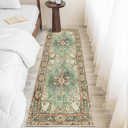 Washable Runner Rug 2x6,Long Green Rug Runners for Hallways - color: Green, size: 2'x6'