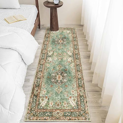 Washable Runner Rug 2x6,Long Green Rug Runners for Hallways - color: Green, size: 2'x6'
