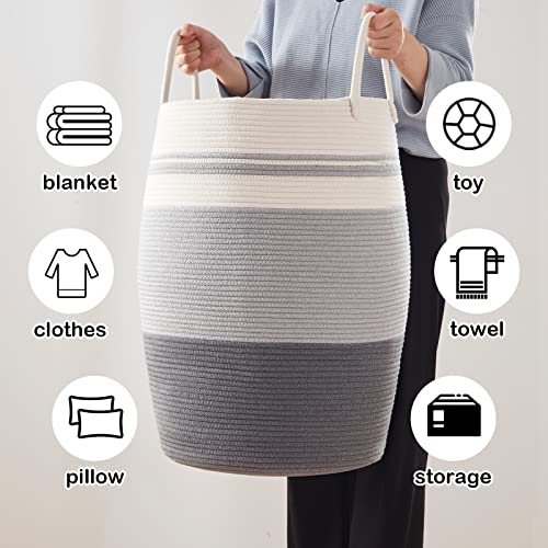 OIAHOMY 105L Laundry Hamper Cotton Rope Large Clothes Hamper Dark Grey - color: Dark grey