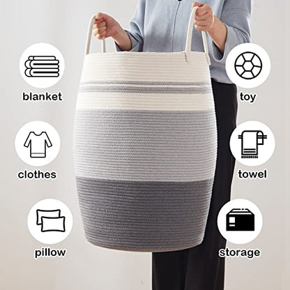OIAHOMY 105L Laundry Hamper Cotton Rope Large Clothes Hamper Dark Grey - color: Dark grey