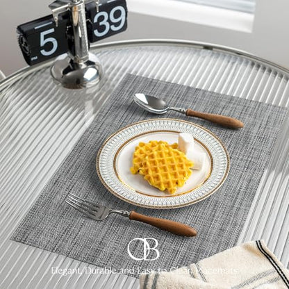Placemats Set of 6 - Easy Clean Woven Vinyl Placemats for Dining Table, Indoor/Outdoor Place Mats, Washable PVC Table Mats（Dark Gray） - color: A-dark Gray