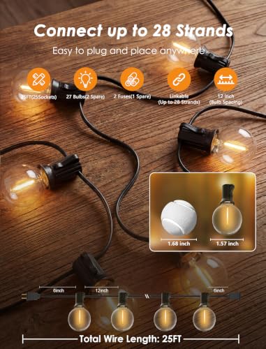 25FT G40 LED Globe Outdoor String Lights with 25 Plastic Shatterproof Bulbs - color: Warm White-Black, size: 25FT