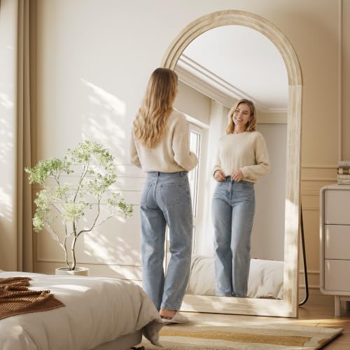 81"x41" Arched Full Length Mirror with Solid Wood Frame, White - color: White, size: 81"L x 41"W