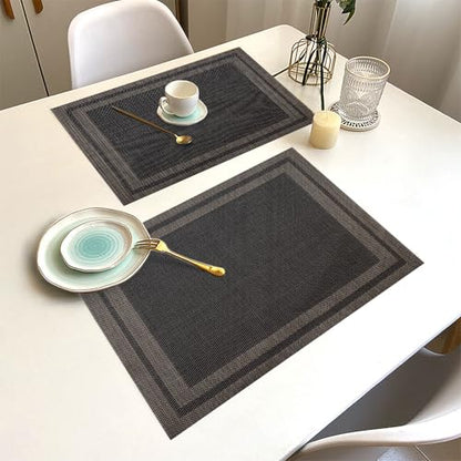 Black Gold Vinyl Placemats Set of 6, Heat Resistant Table Placemats - color: Black