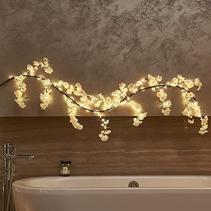 LITBLOOM Cherry Blossom Garland with Lights Battery Operated with Timer 96 Fairy Lights, Lighted Flower Garland 6FT for Mantle Firepalce Wedding Party Decoration Indoor Outdoor - style: Pink Cherry