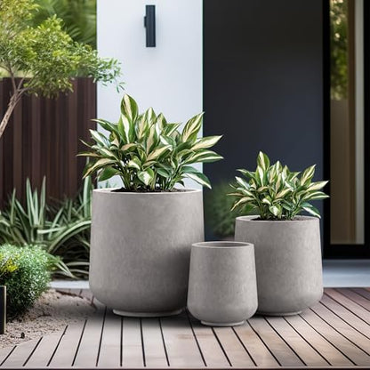 Kante Set of 3 CON Gray Concrete Curved Planters 16.5" 13" 9.4" Dia - color: Light Gray, size: Set of 3: 15.3" + 11.6" + 8.2" D