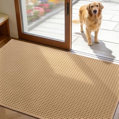 YIHOUSE Indoor Door Mat 35" x 59", Non-Slip Washable Entryway Mat, Dirt Trapper Absorbent Entrance Mat, Low Profile Floor Mat for Front/Back Door, Entryway, Khaki ﻿ - color: Khaki, size: 35"x59" (Rectangular)
