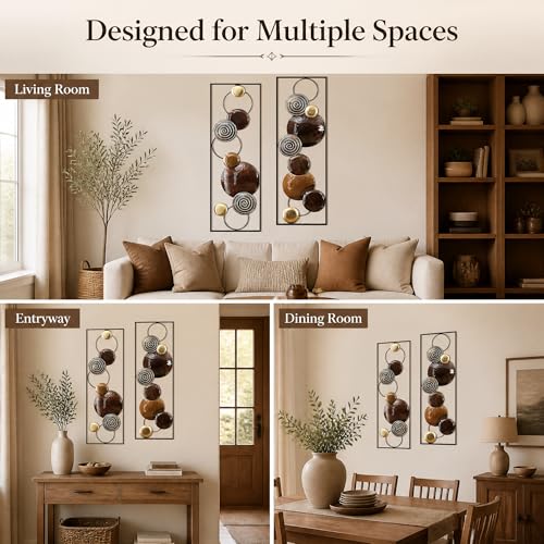 JFUJFU 2 Piece Brown Metal Wall Art for Home Hanging - color: Brown