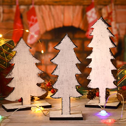 Meooeck 3 Pack Wood Christmas Trees for Tabletop, Solid Color, White - color: White, style: Solid Color