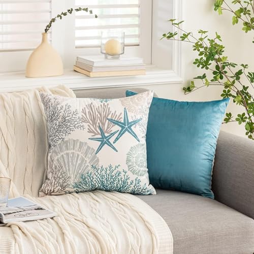 Tritard Coastal Pillow Covers Set of 2, 18x18, Blue - size: 18" x 18" (Pack of 2)