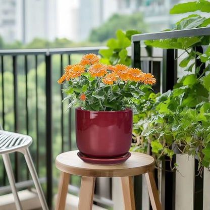 Ceramic Planter for Plants, Round Modern 7 Inch Plant Pot, Red - color: Red, size: 7 Inch
