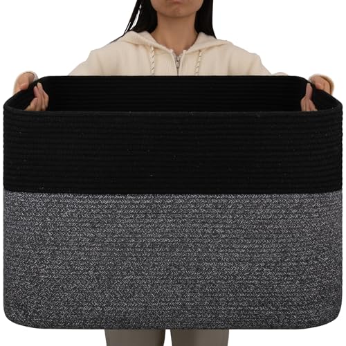 OIAHOMY 108L Extra Large Blanket Basket Dog Toy Basket Grey/Black - color: Grey/Black