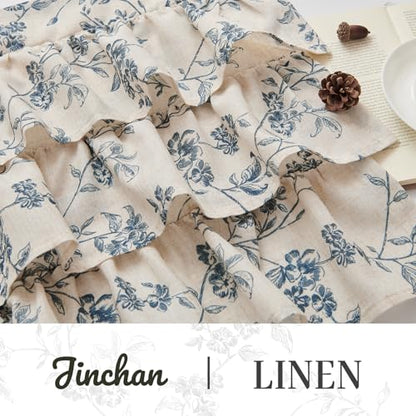 jinchan Alisa Ruffled Floral Valance Curtain 18 Inch 1 Panel Blue on Linen - color: Alisa Blue on Linen
