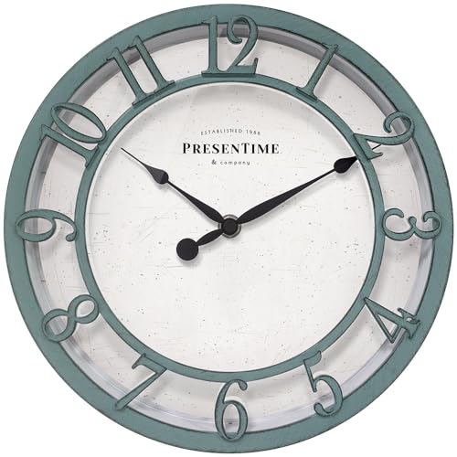 Presentime 10" Farmhouse Series Wall Clock - color: Aged Teal Finish, size: 10 inch
