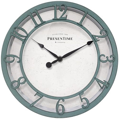 Presentime 10" Farmhouse Series Wall Clock - color: Aged Teal Finish, size: 10 inch
