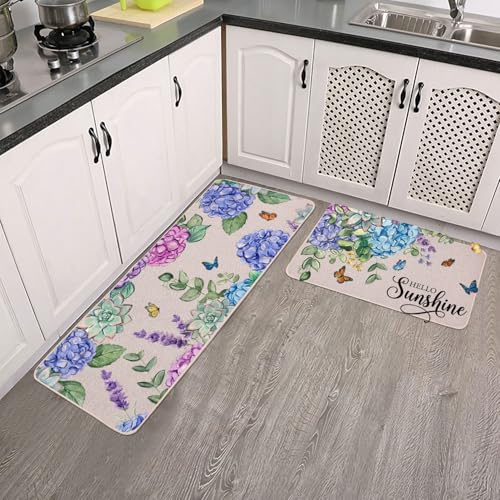 Hydrangea Kitchen Mats Set of 2, Waterproof Non-Slip Kitchen Rugs for Floor - color: Hydrangea