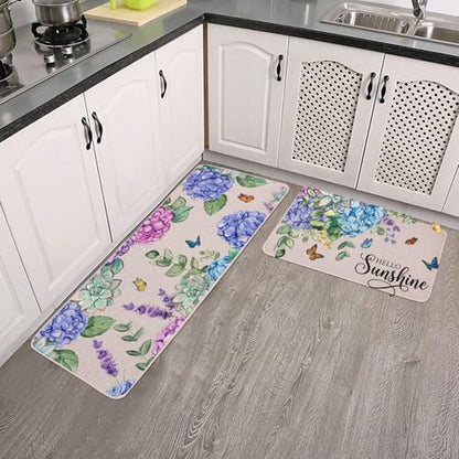 Hydrangea Kitchen Mats Set of 2, Waterproof Non-Slip Kitchen Rugs for Floor - color: Hydrangea
