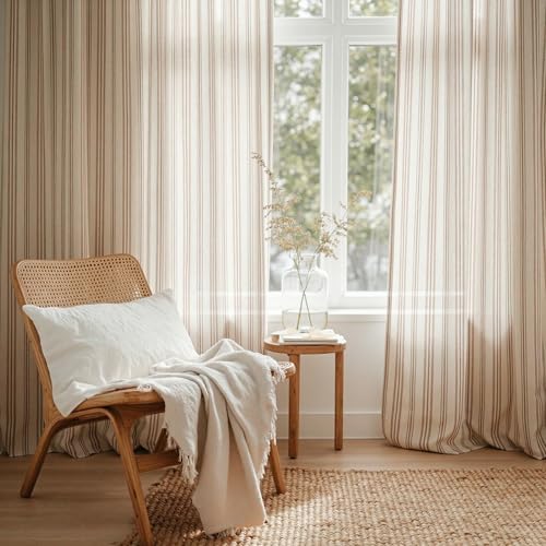 MYSKY HOME Taupe Striped Linen Curtains for Living Room 96 Inches 2 Panels - color: B-taupe, size: 52"W x 96"L (Pack of 2)