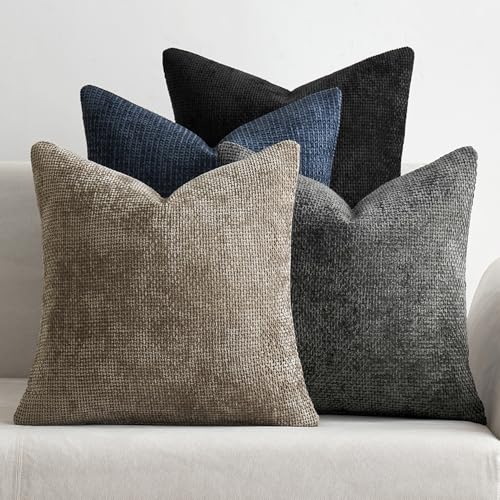 MIULEE Soft Decorative Chenille Pillow Covers Navy Grey 18x18 Pack of 4 - color: Neutral Navy/Grey, size: 18" x 18" (Pack of 4)