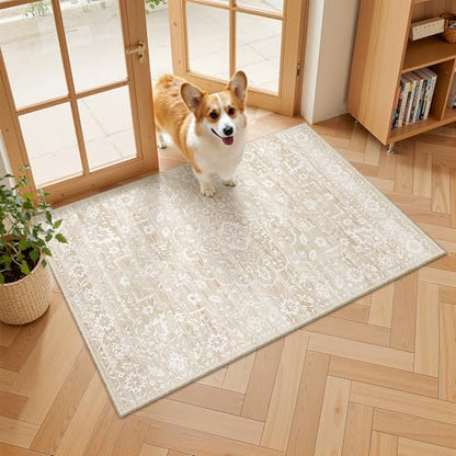 Soalmost 2x3 Area Rugs for Entryway, Washable Neutral Soft Rug Beige - color: Beige, size: 2' x 3' (Rectangular)