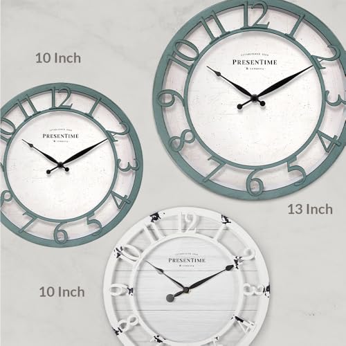 Presentime 13" Farmhouse Series Wall Clock - color: Aged Teal Finish, size: 13 inch