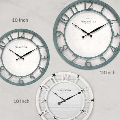 Presentime 13" Farmhouse Series Wall Clock - color: Aged Teal Finish, size: 13 inch