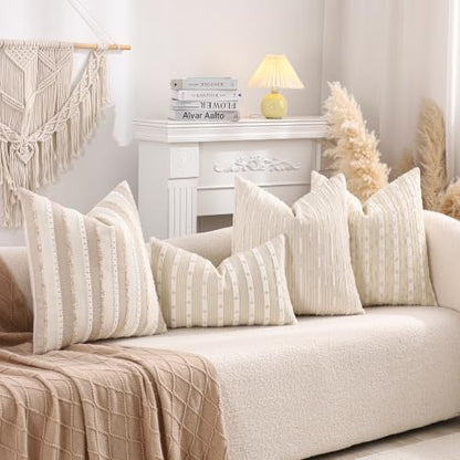Boho Jacquard Throw Pillow Covers 16x16 Set of 2 Beige Khaki Grey - color: Beige+khaki+grey, size: 16" x 16" (Pack of 2)