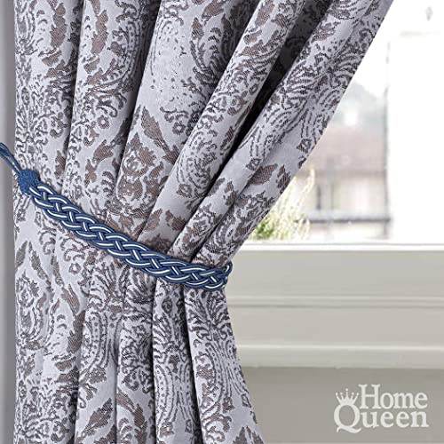 Home Queen Handwoven Rope Curtain Tiebacks for Drapes, 2 Pack Rope Holdbacks with Hooks, 23 Inch Long Polyester and Cotton Braided Tie Backs for Thick and Sheer Curtains,Navy and Silver - color: Navy+silver, size: 2 Pack
