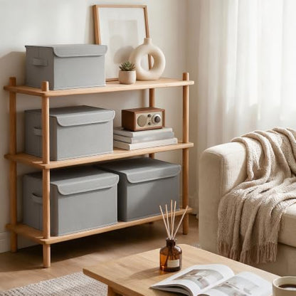 Storage Bin with Lid, Closet Boxes, 4 Pack, Grey, 10.2x7.9x6.7 In - color: Grey, size: Small（4 Pack）