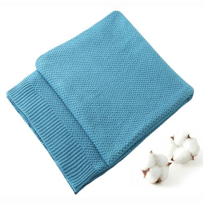 TREELY 100% Cotton Teal Soft Knit Throw Blanket 60"x80" - color: Teal, size: Twin(60" x 80")