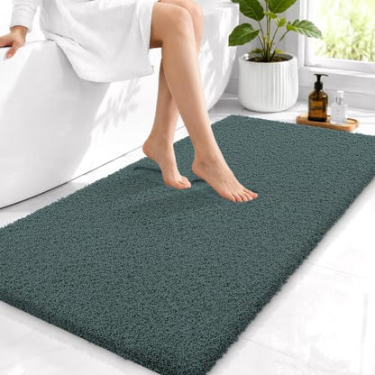 OLANLY Microfiber Bathroom Runner Rugs 44x24, Soft Bath Mat, Blackish Green - color: Blackish Green, size: 44" X 24"