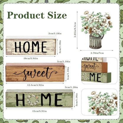 Cinnvoice 4 Pcs Spring Cotton and Eucalyptus Wooden Block Decor - style: Green Cotton