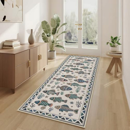 Fish Ocean Runner Rug 2x6 for Hallway Bedroom Coastal Kitchen Rugs Low Pile - color: Fish, size: 2'x6' (Runner)