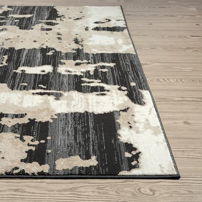 Abani Black and Cream Area Rug | 6' Round Tan and Beige Abstract Pattern | Perfect for Living Room and Bedroom | Terra Collection - color: Grey, size: 6' (Round)